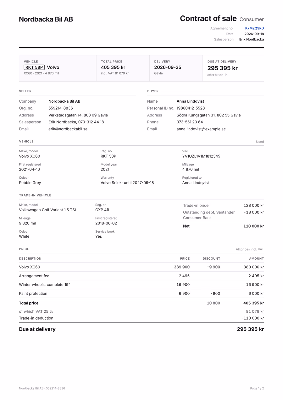 Sales contract