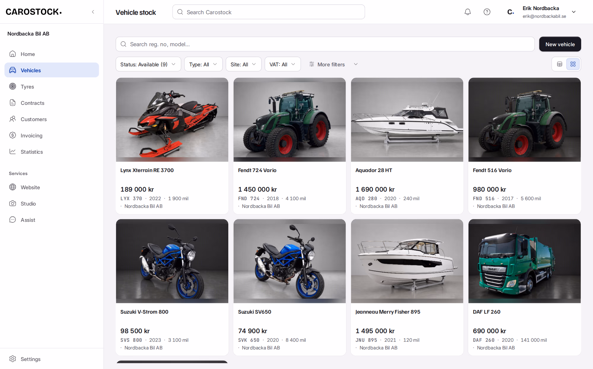 Your whole stock in one place, with photos and prices.